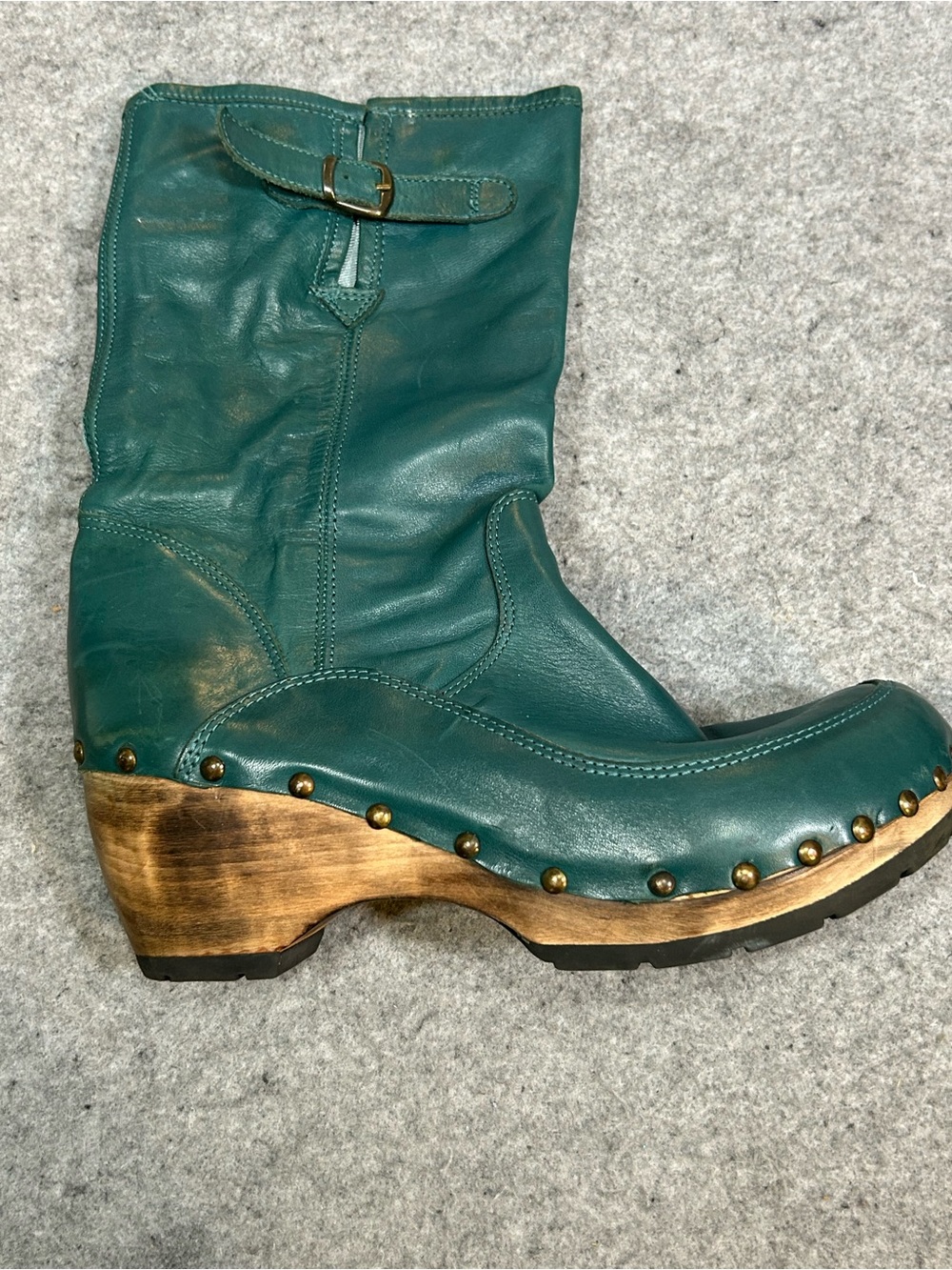 BRONX Wedge buttery teal leather boots studded Round Toe Leather Shoes W 10 eu 4 - Picture 9 of 16
